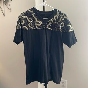 Vintage Custom Rimbello Black Party Tee with Black & Gold Sequins. Spring/Summer